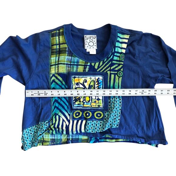 Vtg 90s Surya Boho Crop Top Blue Cotton Beads Butterfly Artisan - Picture 5 of 10